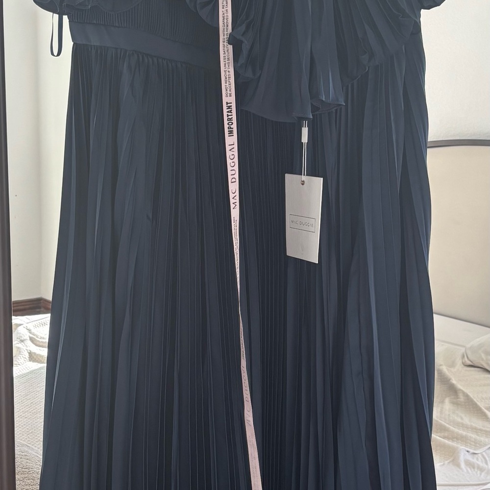 Mac Duggal Navy Blue Pleated Dress